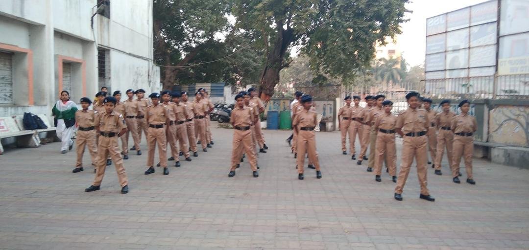 Student Police Cadets in uniform on parade